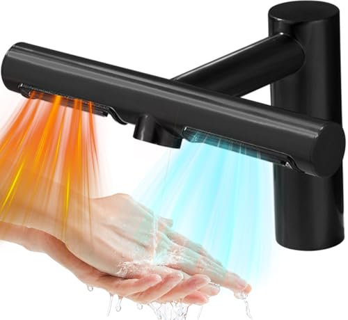 MYUYEE Asciugamani Elettrico 2 in 1 con Rubinetto 1300 W Automatico con sensore in Acciaio Inox Controllo Intelligente della Temperatura Lavaggio delle Mani,