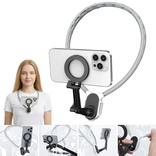 Senprity Magnetic Neck Mount for Phones & camera, Neck Phone Holder POV/Vlog Selfie Mount Hand Free Phone Neck Holder Chest Stand Strap Video Recording for iPhone16/15/14/13/12 Seires Android Phones