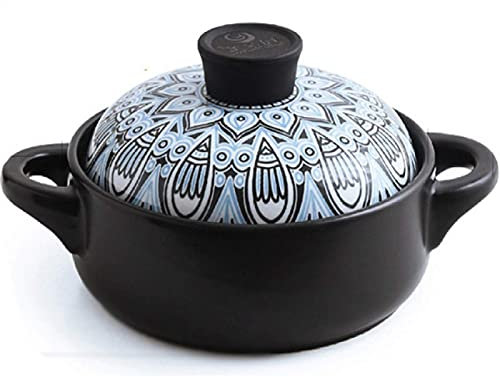 casseruola, Casseruola con coperchio, pentola in ceramica cotta a cottura lenta antiaderente fatta a mano, ciotola in pietra, pentola for zuppa/argilla/terra con doppio manico, pentole in ceramica(1.5
