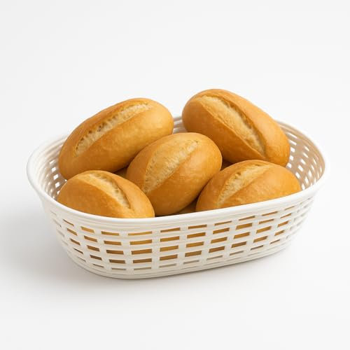 CHEFZOCO Cesta de Pan, Panera de plástico, Cesta para panecillos, Panera de mesa, Cesta para el pan, 25.5 cm largo x 18.5 cm ancho x 7.7 cm alto, Diseño Mimbre, Color Blanco