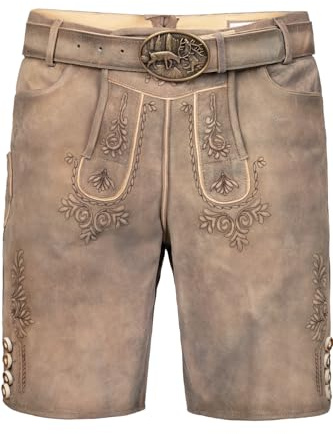 Edelnice Trachtenmode Kurze Wildbock Lederhose Lukas grau mit dunkler Stickerei