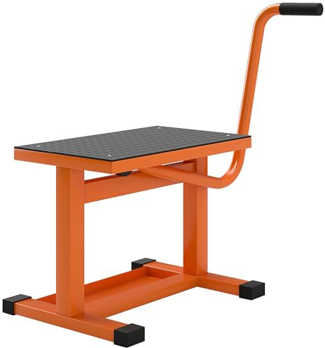 DURHAND 150KG Steel Motorcycle Lift Rubber Platform, Crank Lift Manual Repair Clean Hoist Table Assist Off-Road Dirt Bike Stand, 27.5/39.5H cm, Orange