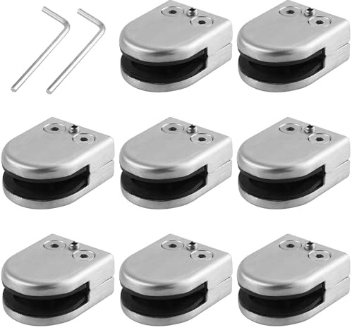 Neoteck Glasklemm 8PCS 8-9mm Edelstahl 201 Glas Clip Clamp Halterung Flache Rückseite Chromig Finish für Geländer Balustrade Treppe