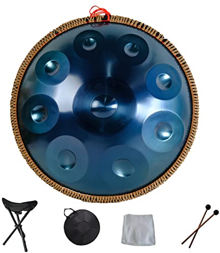 Handpan Stahltrommel mit Tasche, Seildekoration & Schlägeln - Professionelles Meditations- und Yoga-Percussion-Instrument