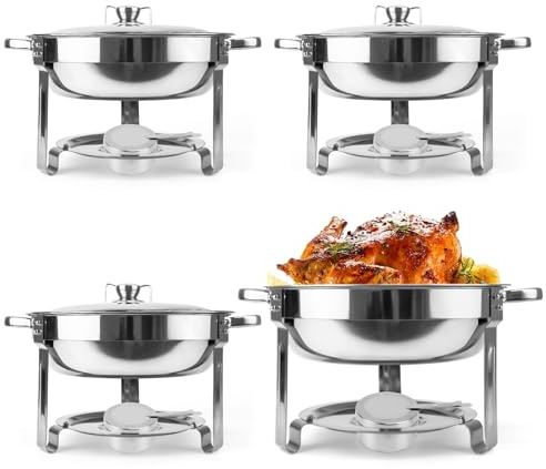 4 Pack Chafing Dishes Buffet Set, Stainless Steel Chafing Dishes Warmers, Buffet Food Holders with Lids for Restaurant Banquet Party Picnic Cafeteria