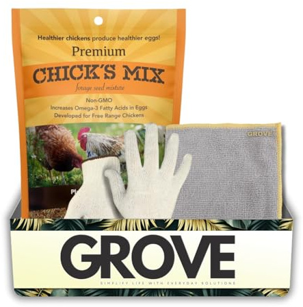 Forage Seed Mix 1 lb Bundle with Microfiber Cloth + Work Gloves – Healthy Grass and Greens for Free-Range Chickens, Covers 1000 sq ft – Fodder Seeds for Chickens – Gift Set (3 Items)