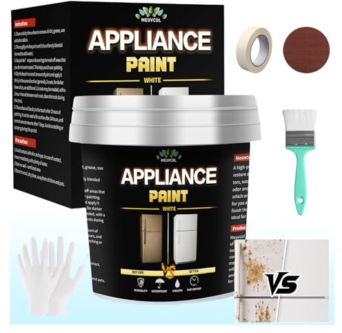 Meuvcol Appliance Paint White, 35 Floz Fridge Paint For Metal & Plastic Surface, Touch Up Coating For Microwave, Dishwasher, Washer, Microwave, Rust Preventative Coating With Tool