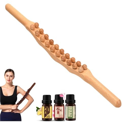 Wooden Therapy Stab,Gua Sha KöRper,Shiva Wooden Therapy Stab,GanzköRper Scraping Stick,Holz Scraping Stick,Massage Sticks,Massageroller Holz 65 Perlen FüR RüCken Bauch Schulter (Apricot, Wood)