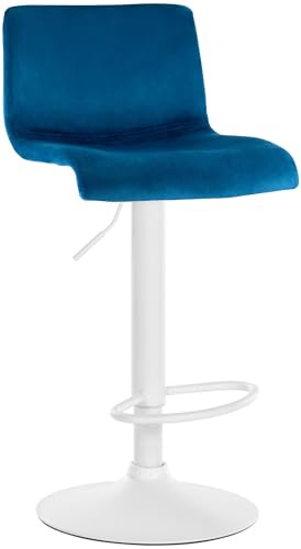 CLP Barhocker höhenverstellbar mit Lehne Hover, Barstuhl gepolstert Samtbezug, Tresenstuhl mit Metallgestell drehbar - Farbe blau Material Gestell Metall matt Weiss