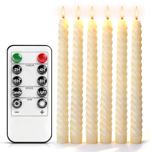 Set de 6 Velas LED Sin Llama con Efecto Parpadeante, Velas Eléctricas de Cera Imitación con Mando a Distancia y Temporizador, Funcionan con Pilas, Velas Decor para Navidad Boda Cumpleaños y Halloween