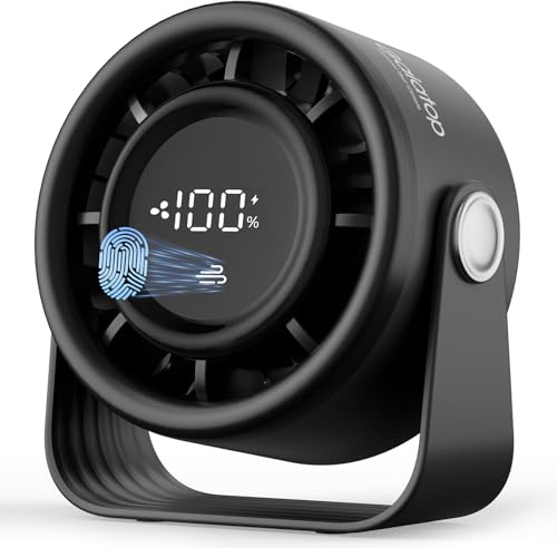 gaiatop Small Desk Fan Rechargeable, 5in Desktop Fan 4000mAh Battery Powered, Touch Control LED Display, 360° Tilt, 5-Speed Strong Wind, for Bedroom Dorm Office Desk, Gifts for Women Men Teens, Black