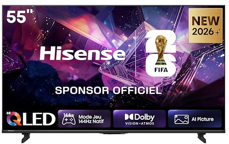 Hisense 55E7S Pro - TV QLED 55 (139 cm), 4K UHD, 144Hz Natif, Dolby Vision IQ & Atmos, HDMI 2.1, FreeSync Premium, Smart TV VIDAA U9.5, Contrôle Vocal Alexa Intégré, Modèle 2026