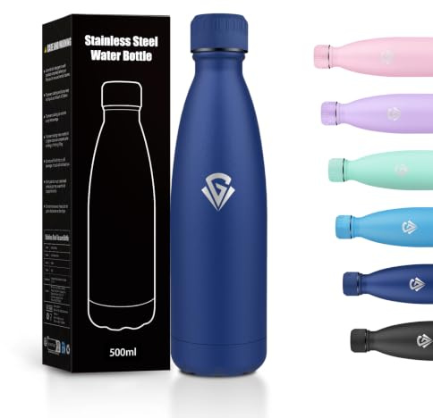 Bottiglia Termica 500ml, Borraccia Acciaio Inox Doppia Parete, A Prova di Perdite, Senza BPA, Borraccia Termica Riutilizzabile per Bambini, Ufficio, Scuola, Outdoor, Escursioni, Viaggi, Palestra