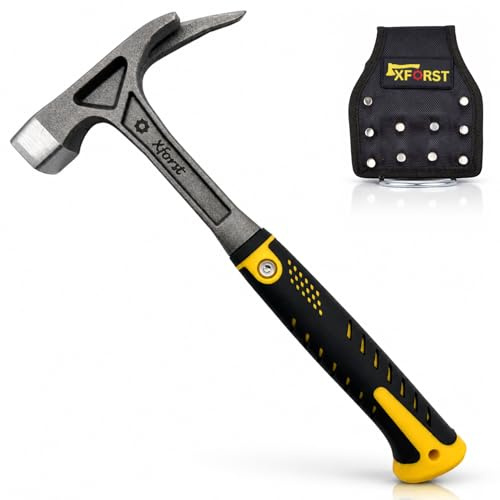 Xforst Martello da Carpentiere in Acciaio Forgiato un Pezzo con Supporto da Cintura, Calamita Tirachiodi ed Estrattore, Manico Antivibrazione Antiscivolo, per Falegname e Tetto, 740 g, X-LT33 xx