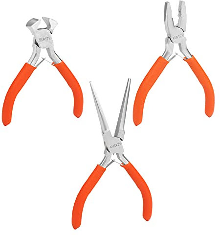 Kurtzy 3 Pack Mini Jewellery Plier Tool Kit Set with Soft Grip Handles - Precision Long Needle Nose, End Cutting & Combination Pliers - Tools for Making Crafts, Beading, Electrical & Electronics