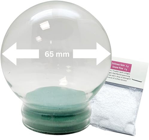 Bastel Schneekugel Ersatzglas m. 1 x Schnee | DIY Bastelglas | Schneekugel reparieren | Glasschneekugel selbermachen | 65mm Durchmesser | 40001