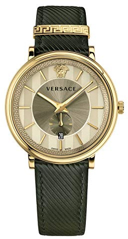 Versace - Unisex-Quarzuhr Mode Grünes Lederarmband Edelstahlgehäuse Analoges Zifferblatt Weiß - VBQ030017