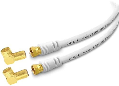 ARLI 5m HD Sat Doppel Winkel Anschlusskabel weiß – max. 135 dB 5-fach geschirmt | vergoldete F-Stecker & Winkeladapter Winkelstecker | DVB-S2 DVB-T2 4K 8K HDTV Anschlusskabel weiss