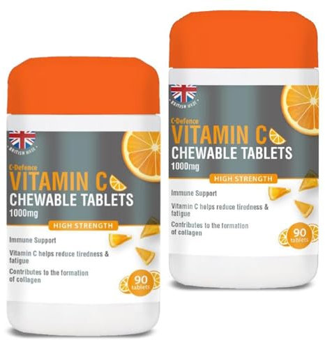 Vitamin C 1000mg Chewable 90 x 2, Supports Immune Health and Helps Fight Colds - Helps Reduce Tiredness and Fatigue