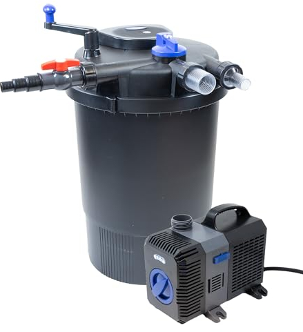 Pondlife Teich Filteranlage Set 7, Druckfilter CPF-30000 mit UVC Klärer für Teiche bis 60.000 Liter, 12.000L/h Durchfluss, energieeffiziente Pumpe CTP-7000 inkl. 10m Schlauch