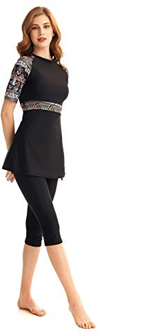 ShuoBeiter Maillots de Bain modestes pour Dames Maillots de Bain Combinaison de Surf à Manches Courtes à Fleurs Burkini
