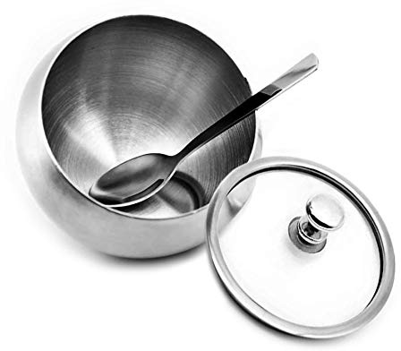 XLKJ Azucarero, Saleros y Pimenteros con Tapa y Cuchara, Azucarero de Acero Inoxidable para Cocina, Hogar, Restaurante