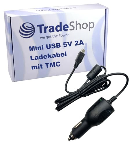 Trade-Shop Premium Mini USB KFZ-Ladekabel Auto Adapter / 5V 2A / mit integriertem TMC-Empfänger für Diverse Navigationsgeräte / 90cm lang