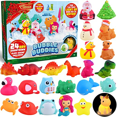 JOYIN Leuchtende Badespielzeuge 2024 Weihnachten 24 Tage Countdown Adventskalender für Kinder Kleinkind LED Tier schwimmend Dusche Pool Spielzeug Set Weihnachten Party Favor