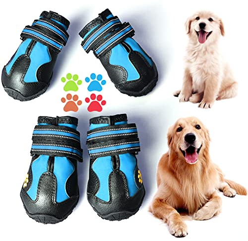 CovertSafe& Hundeschuhe für Hunde rutschfeste, wasserdichte Hundeschuhe für Outdoor, Hundeschuhe für mittelgroße bis große Hunde, 4 Stück mit robuster Sohle, schwarz-blau