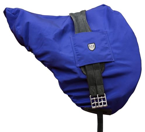 Harrison Howard Hochwertiger wasserdichter und atmungsaktiver Fleece-gefütterter englischer Sattelbezug mit Schlitz für den Gurt, Blau
