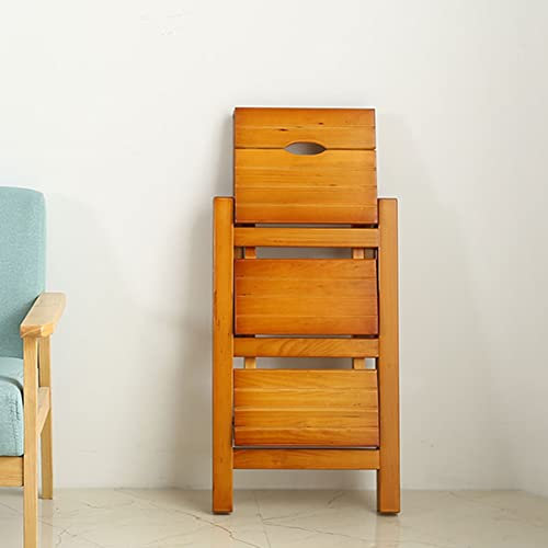WYZDCP Silla de Escalera Taburete de Escalera de Madera, 3 escalones Silla de Escalera Plegable Hogar Cocina Biblioteca Taburete de Escalera multifunción Plegable Estante de Escalera movible, Nogal