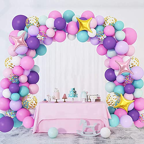 QIFU Luftballon Girlande Pastell Lila, 132 Stück Ballon Girlande Lila Rosa | Luftballons Girlande Lila Rosa Luftballons Geburtstag Einhorn Ballonbogen für Einhorn Geburtstagsdeko Mädchen Babyparty