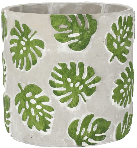 KOTARBAU® Blumentopf Übertopf 20 cm für Blumen Pflanzen aus Dekorativ-Beton Fensterblatt-Motiv Monstera