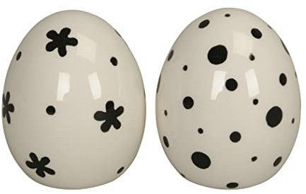 finehomegarden Keramik Ei DOLOMIT 2erSet schwarz/Weiss Osterei Ø7,5cm H10cm Osterdeko Ostern