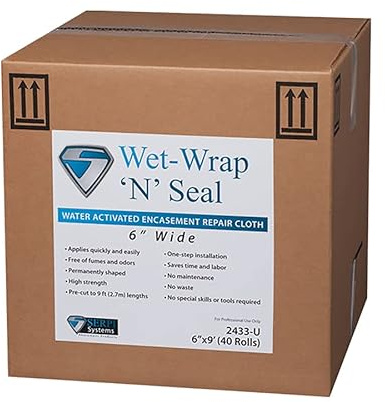 Fiberlock Wet Wrap 'N' Seal Thermal Insulation Repair, 6 x 9' Roll, Water Activated Encasement Repair Cloth, Quickly & Easily Covers Pipes, Breeching, Valves, Duct Work & Other Fittings
