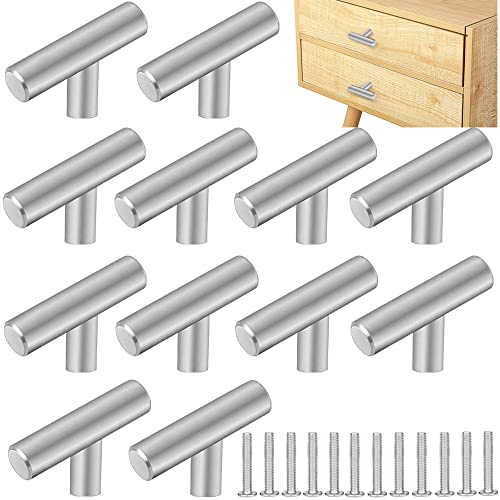 ZACUDA 12 PCS Poignee de Meuble Cuisine Acier Inoxydable 50*32mm Poignée Meuble T Bouton de Porte Argenté Boutons de Tiroir Monotrou en T Bouton de Meuble avec 12 Vis pour Armoire Porte Placard,Argent