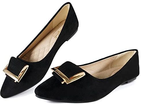 MACHSWON Women's Flats Shoes Buckle Pointed Toe Ballet Dressy Flats Comfortable Slip On Ballet Pumps Work Shoes(Black, Size 6)