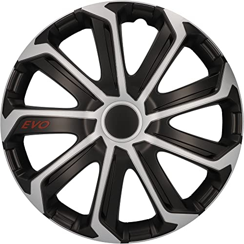 cartrend Radkappen Evo, 14 Zoll, für alle gängigen Stahlfelgen, aus Spezial-ABS-Qualitätskunststoff, schlagfest, zweischichtige Metallic-Lackierung, überlackierbar, schwarz-silber, 4 Stück