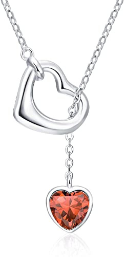 Qings Femme Collier Coeur Pierre de Naissance Grenat Argent Sterling 925 Janvier Colliers Cœur Amour Pendentif avec Zirconium Anniversaire Saint-Valentin Fête des mères Noël Cadeaux pour Mère Filles