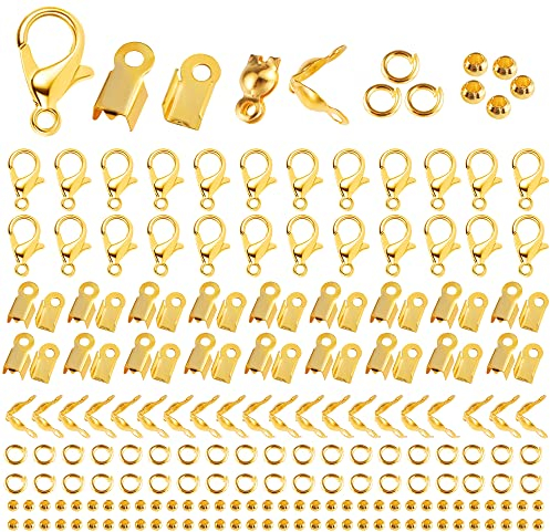 1150 Stück Schmuckherstellung Zubehör Gold inklusive Gold Quetschperlen Kettenverschluss Armband Verschluss Lobster Clasp Open Jump Rings Cord EndsTerminators Bead Tips Knot Covers