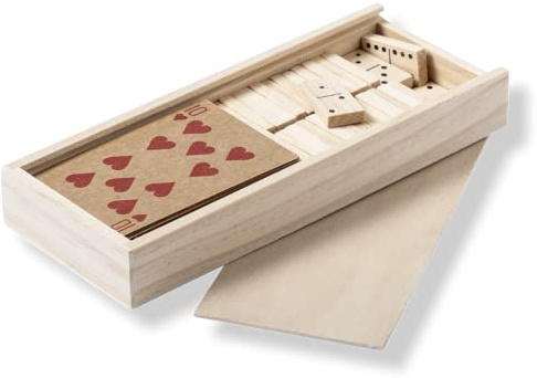 ANTEVIA Matriaux Antevia Sortiment von 2 Reise-Brettspielen: 54 Karten und Dominosteine mit Aufbewahrungsbox, über 10 MODUSlle, klassisches Reiseholz, Halin