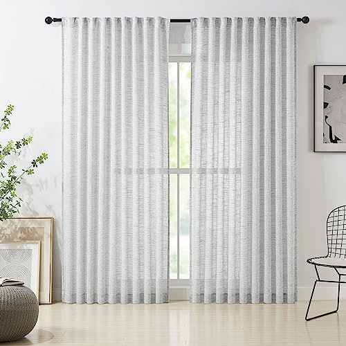Treatmentex Semi Sheer Grey Curtains for Living Room 72 inch Long Linen Textured Sheer Window Panels for Bedroom Light Filtering Rustic Curtain Drapes Pencil Pleat 54 W 2 Panels