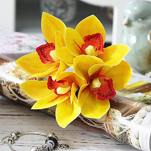 MUNACRAFT 4 Stück/Bündel weiße Orchidee Hochzeit Brautstrauß Latex künstliche Blumen DIY Sammelalbum Hausdekor-Gelb
