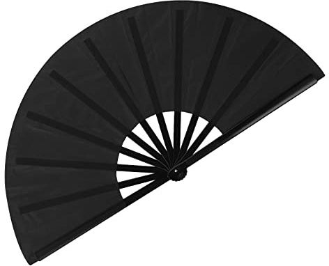Sibba Abanico Mano Plegable Grande 13 inch Tela Nailon Chino Kung Fu Tai Chi Performance Ventilador Bailar Cosplay Festival Navidad Fiesta Accesorios Elegante Vintage Retro Decoración Regalos Negro
