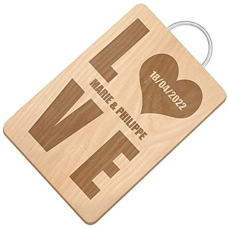 Maverton Planche à découper personnalisable pour couple | Planche en bois avec manche en métal pour parents, famille, Plateau apéritif pour amis, souvenir de mariage, Love