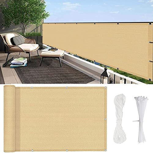 YUANZHI Balkon Sichtschutz Balkonbespannung 105 x 750 cm 185g/㎡ HDPE,UV-Schutz Sichtschutz Zaun mit Ösen und Kordel für Balkongeländer Terrasse, Sandgelb