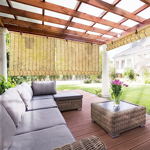 MMleYN Bambusrollo 90 110 130 155 175 200cm Breit Bambus Rollo Jalousine Retro Sonnenschutz Sichtschutz Rollo Natür Schilf Vorhang Mit Lifter Bambus Raffrollo Anti-UV Für Fenster/Terrasse/Balkon (Col