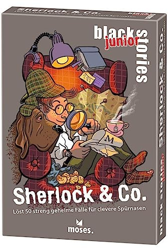 Moses. Black Stories junior Sherlock & Co. - 50 Rätsel mit geheimen Fällen für kleine Detektive, Rätsel Kartenspiel mit Spielvariante und Punktechips, Rätselspiel für Kinder ab 8 Jahren