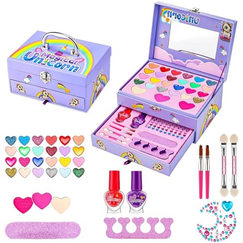 36 PCS Kit de Maquillage Enfant Fille Non Toxique Lavable Coffret Jouets pour Filles 4-12 Ans Cadeau de Noël Anniversaire Jouet pour Princesse Fille (36PCSVIOLET)