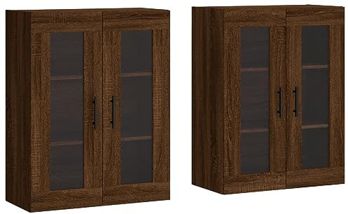vidaXL Wandschrank 2 STK., Hängeschrank mit viel Stauraum, Sideboard für Wohnzimmer, Schrank Wandmontage Lagerschrank Kommode, Skandinavisch, Braun Eichen Optik Holzwerkstoff
